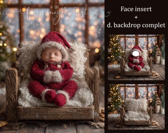 Weihnachten Neugeborenen Digital Backdrop: Rustikaler Stuhl Prop (Instant Download, 5000x4000 px)