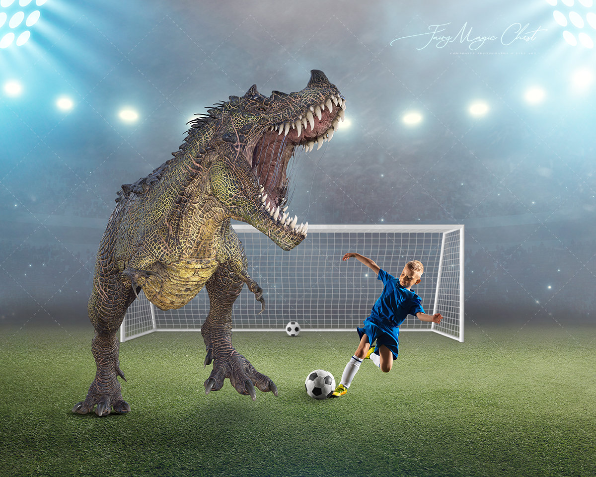 Dinosaur playing football digital background digital Etsy