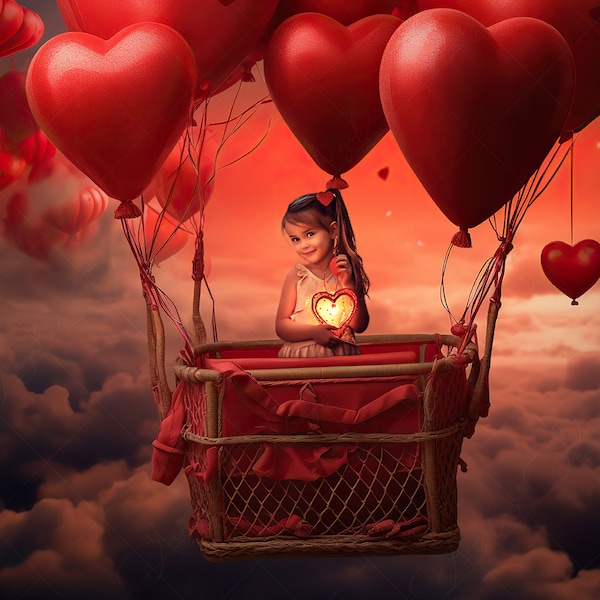 Valentine's Day Hot Air Balloon Digital Backdrop for photography / Digital Background for photography and Photoshop. Instant download.