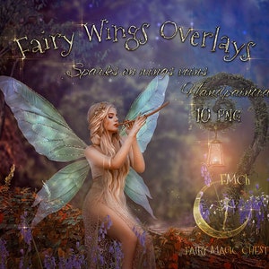 Fairy Wings, nakładki cyfrowe, 10 plików png. Piękne skrzydła z ręcznie malowanymi iskrami na żyłkach skrzydeł.