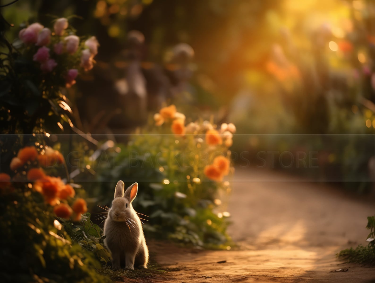 Easter Background Path Easter Bunny Path Digital Backdrop: Floral Photography Background ...