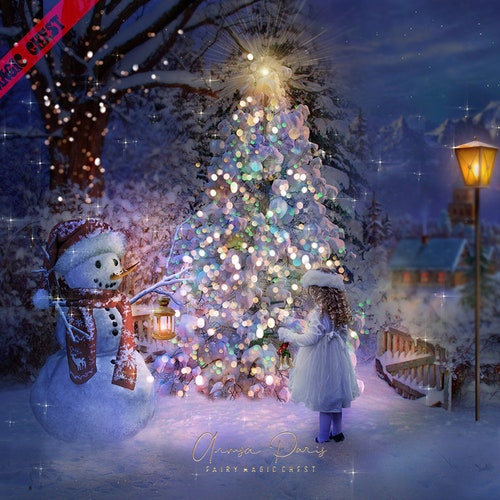 Digital Background Christmas Big Christmas Tree on Snowy Place - Etsy