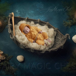 Newborn digital backdrop, boat for boy or girl , newborn background. Boat in lake, fishing. Spring, Summer