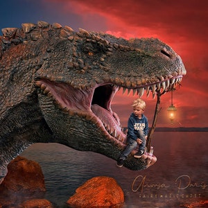 Jurassic dinosaur digital background , tyrannosaurus digital backdrop , t-rex open mouth, children photography composite , fantasy photoshop