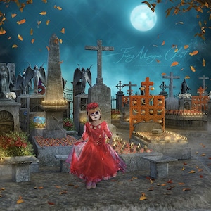 Fondo digital del Día de Muertos. Cementerio. Fondo digital para fotografía compuesta.