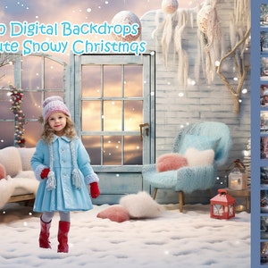 20 Christmas Digital Backdrops for Photography. Bundle. Cute Snowy Christmas digital backgrounds. Instant download.