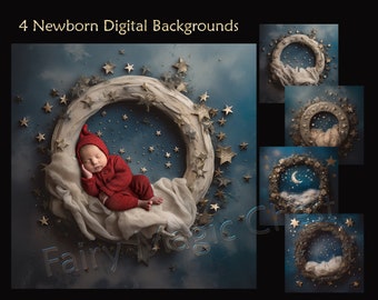Neugeborenen Fotografie Digital Backdrops: Blauer Himmel, Sterne (Digital Download)