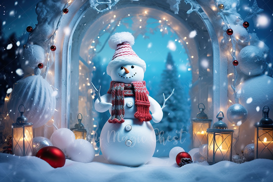 ゆきのオーダーページ Christmas Snowman Digital Backdrop: Winter Photography (instant