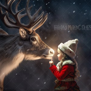 Magical Night with the Reindeer, Christmas Digital Background, Digital Backdrop for Photography. Instant download.