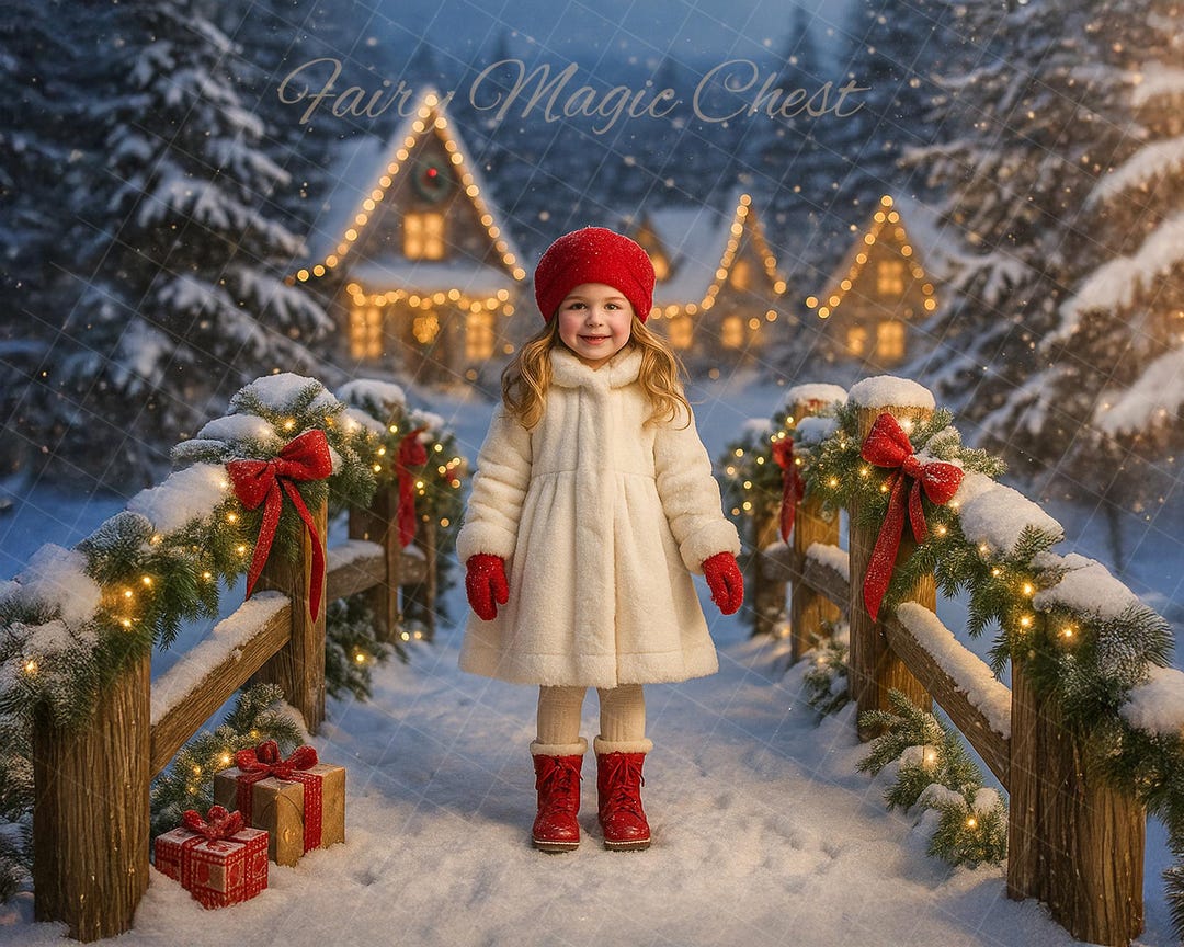 Christmas Digital Backdrop, Snowy Bridge Winter Scene, Holiday Photo ...