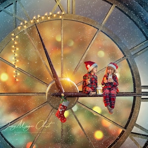 Christmas digital background,  Christmas lights and decorations on the Tower Clock