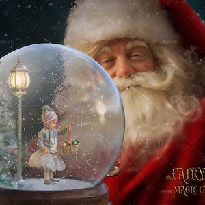 Christmas digital backdrop , Santa Claus with Snow Globe  , LAYERED PSD , Snow globe digital background . Digital backdrop .jpg included.