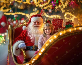 Santa Claus Sleigh Ride Digital Background – Magical Christmas Scene for Photography. Digital Instant download.