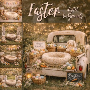 Easter Newborn Digital Backdrops – 5 Spring Farm Backgrounds Bundle – Bunny Photography Props