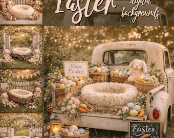 Easter Newborn Digital Backdrops – 5 Spring Farm Backgrounds Bundle – Bunny Photography Props