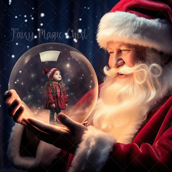 Santa's Snow Globe Christmas Digital Backdrop: AI-Assisted Photography (Digital Download)
