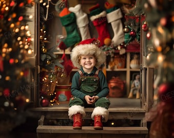 Vintage Christmas Shop Digital Backdrop / Background for Photography. Cozy, rustic. Digital download.