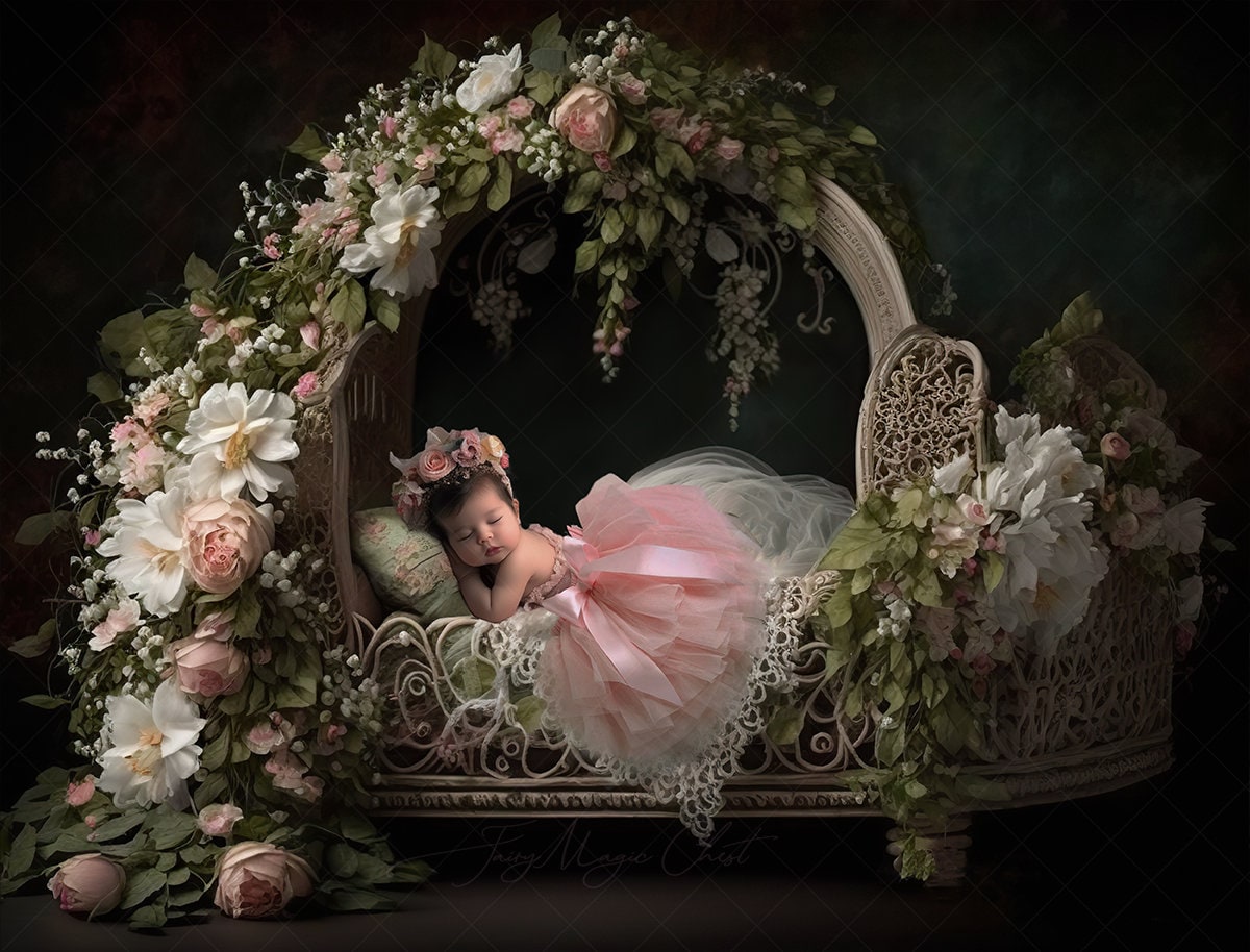 Floral Baby Crib Digital Backdrop: Vintage Newborn Photography (digital ...
