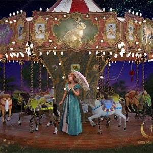 Carousel digital background / backdrop , vintage carrousel