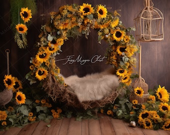 Sunflower Newborn Swing Digital Backdrop: Baby Photography (Digital Download)