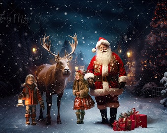 Santa and Reindeer Christmas Digital Backdrop: Winter Fantasy (Digital Download)