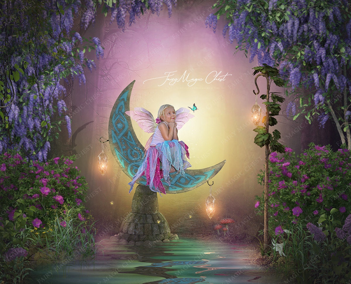 Buy Fairy Digital Background  Stone Moon in Magical Pond Lilacs Online in  India  Etsy