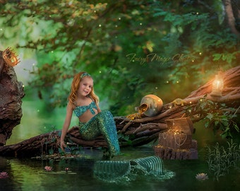 Mermaid Photography Digital Backdrop with Tail (Digital Download)