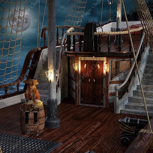 Digital background / backdrop for pirate ,  deck of ship , digital photo prop for composite photography