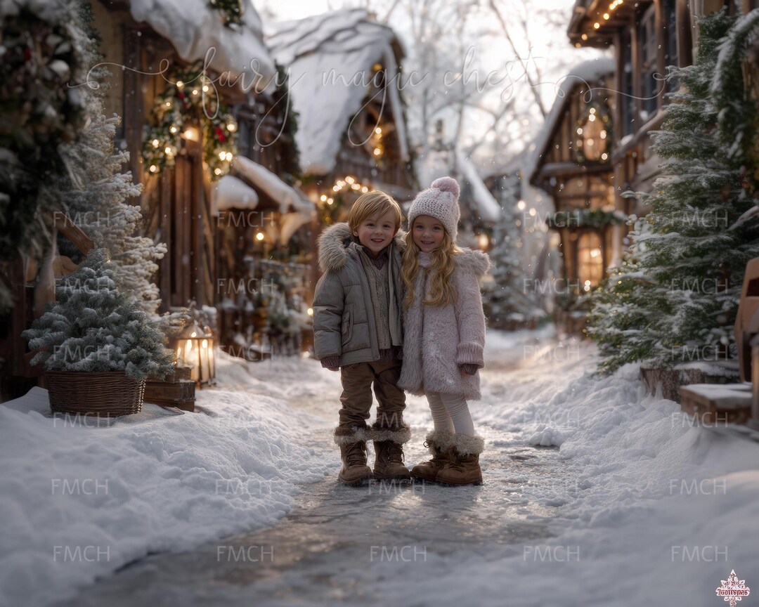 Christmas Village Digital Backdrop: Winter Snow Scene (digital Download ...