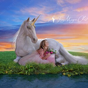 Unicorn Digital background for Composite Photography. Digital Backdrop. Grass overlay included as a gift.