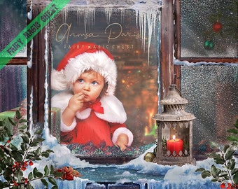 Snowy Window Christmas Digital Backdrop: Interior Overlay (2 Files)