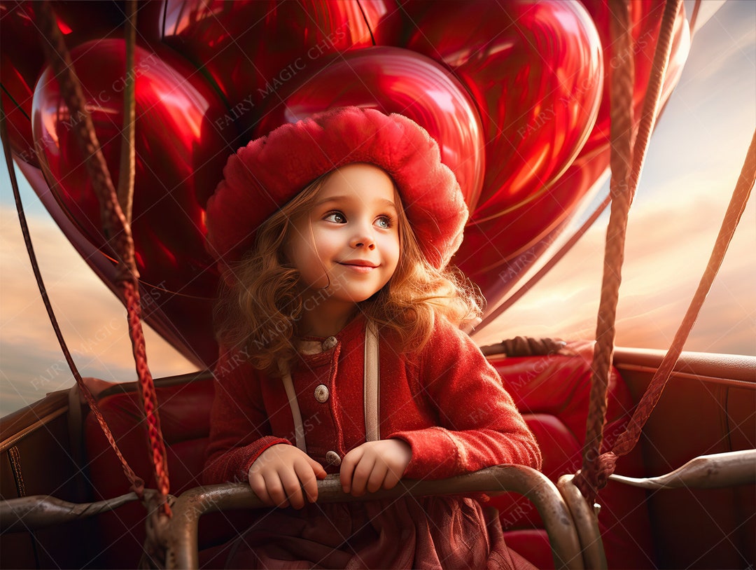 Hot Air Balloon Saint Valentine Digital Backdrop / Digital Background