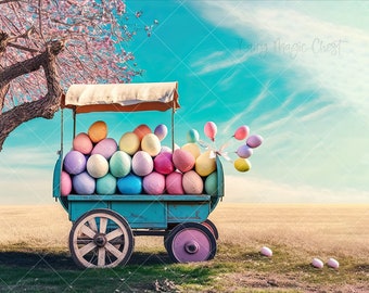 Easter Digital Background , cart with Easter eggs, for Composite photography