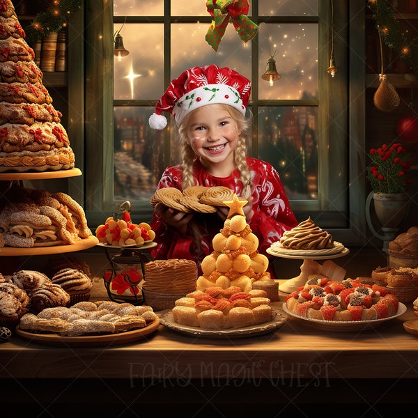 Christmas Bakery Delights: Digital Background for Photography, Digital Backdrop. Instant download.