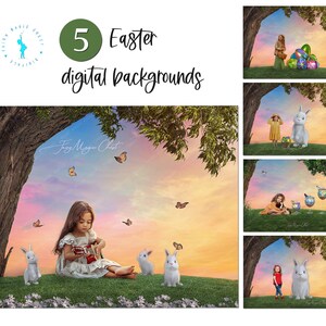 5 Easter digital backgrounds, digital backdrops, bunnies and Easter eggs digital backdrops , for photography and Photoshop