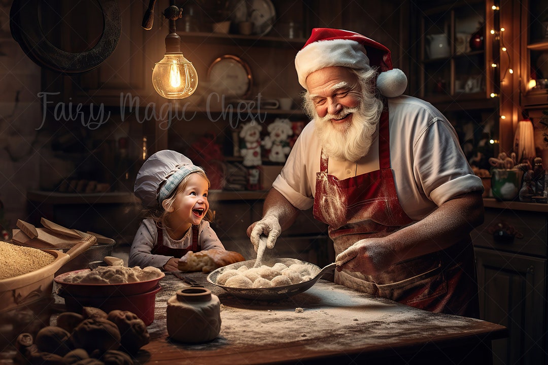 Santa’s Christmas Kitchen Digital Background, Christmas Digital