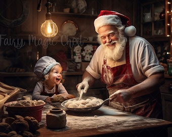 Santa&#39;s Christmas Kitchen Digital Background, Christmas Digital Backdrop for Photography. Instant download.