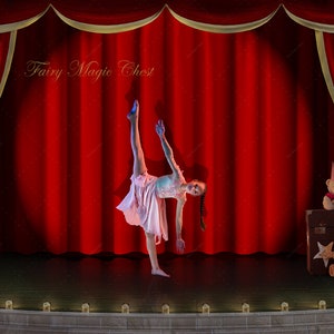 Digital backdrop of a Theatre Stage with red Curtains. Digital Background for composite photography.