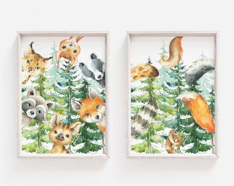 Woodland Animal Wall Art, Animal Nursery Prints, Woodland Nursery Decor, DIGITAL DOWNLOAD, Fox Wall Art, Adventure Nursery Prints