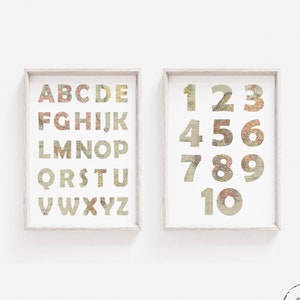 Alphabet und Zahlen Drucke, Buchstaben & Zahlen Kunst, KinderZimmer Dekor, DIGITAL DOWNLOAD, Weltkarte Deko, Reise Thema Kinderzimmer, Spielzimmer Kunst