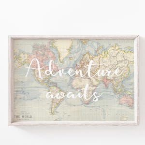 Het avontuur wacht, kinderkamerafdrukken, decor kinderkamer reizen, You Are Our Greatest Adventure, DIGITALE DOWNLOAD, decor kinderkamer, kunst wereldkaart