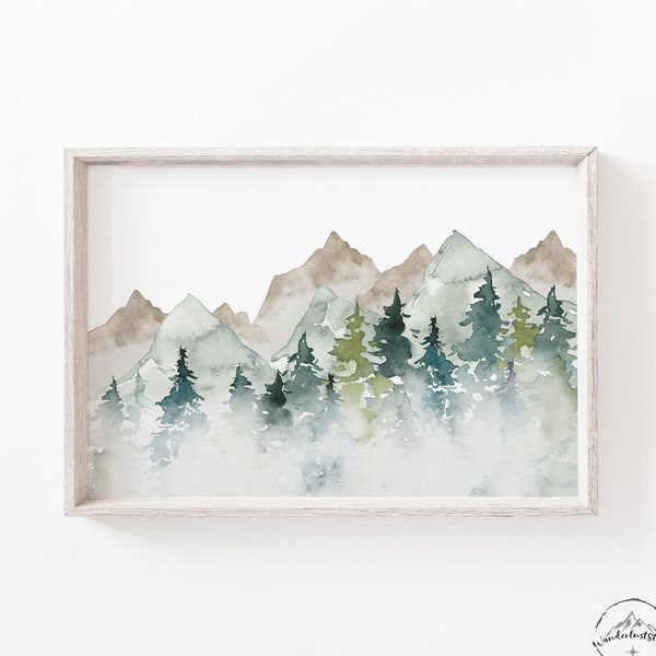 Misty Mountains Wall Art, Misty Forest Print, Living Room Wall Art, DIGITAL DOWNLOAD, Nature Nursery Wall Art, Mountain Nursery Poster