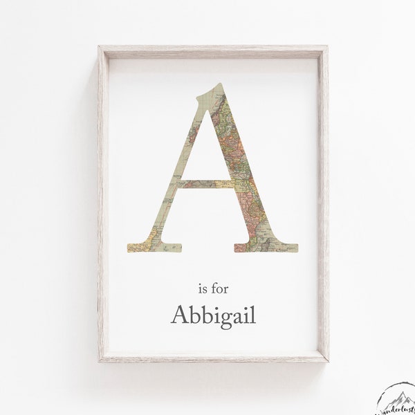 Name Wall Art, Nursery Name Print, Initial Wall Art, Travel Nursery Decor, DIGITAL DOWNLOAD, Baby Nursery Initial, Baby Name Wall Art