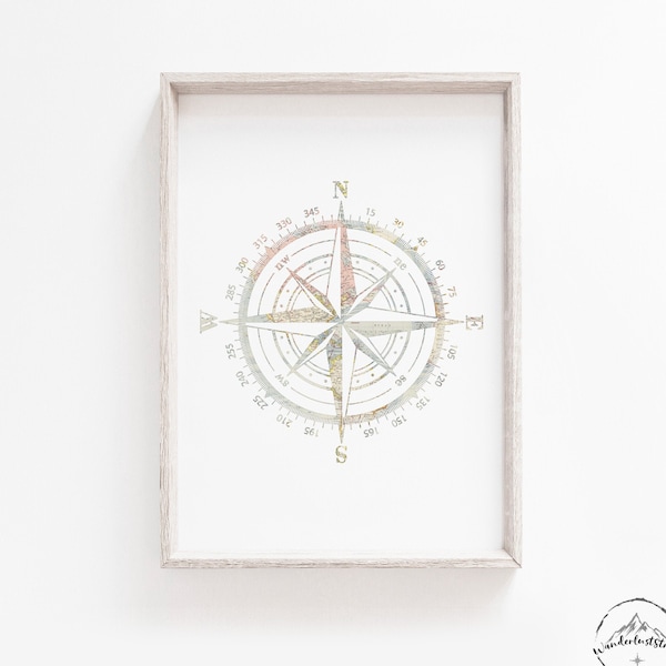 Compass Wall Art, Travel Room Decor, Travel Decoration, Travel Wall Art, DIGITAL DOWNLOAD, Travel Nursery Print, World Wall Art, Printable