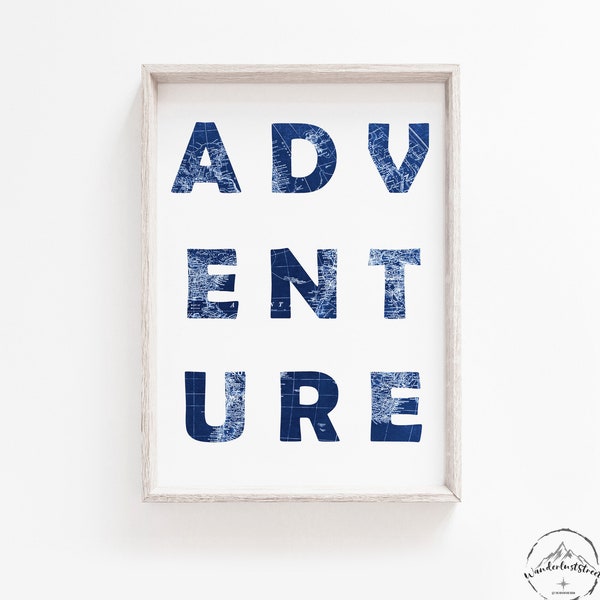 Adventure Wall Art, Travel Theme Decor, Adventure Room Deco, DIGITAL DOWNLOAD, Bedroom Printable, Worldmap Wall Art, Baby Nursery Print