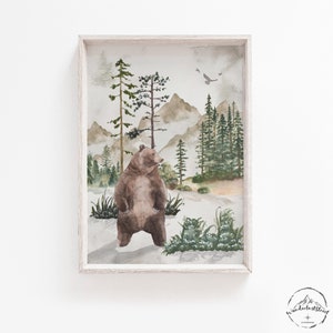 Nature Nursery Print, Bear Nursery Wall Art, Woodland Bedroom Decor, DIGITAL DOWNLOAD, Woodland Nursery Printable, Woodland Baby Shower Deco