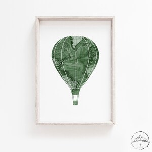 Wald grün Reise Thema Wandkunst, Reise Kinderzimmer Dekor, grüne Weltkarte Deko, DIGITAL DOWNLOAD, Heißluftballon Druck, druckbare Wandkunst