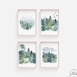 Woodland Home Decor, Forest Living Room Wall Art, Mountain Bedroom Prints, Forest Nursery Wall Art, DIGITAL DOWNLOAD, Watercolor Nursery Art