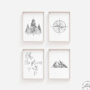 Grey Woodland Nursery Wall Art, Grijze Kinder slaapkamer Prints, Neutrale Kwekerij Printables, DIGITALE DOWNLOAD, Forest Wall Art, Mountain Wall Art