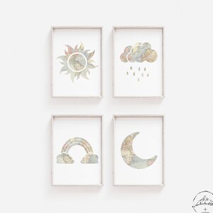 Sun Moon Cloud Rainbow Nursery Art, Rainbow Nursery Decor, Baby Nursery Wall Art, DIGITAL DOWNLOAD, Sun Printable Art, Cloud Print, Moon Art